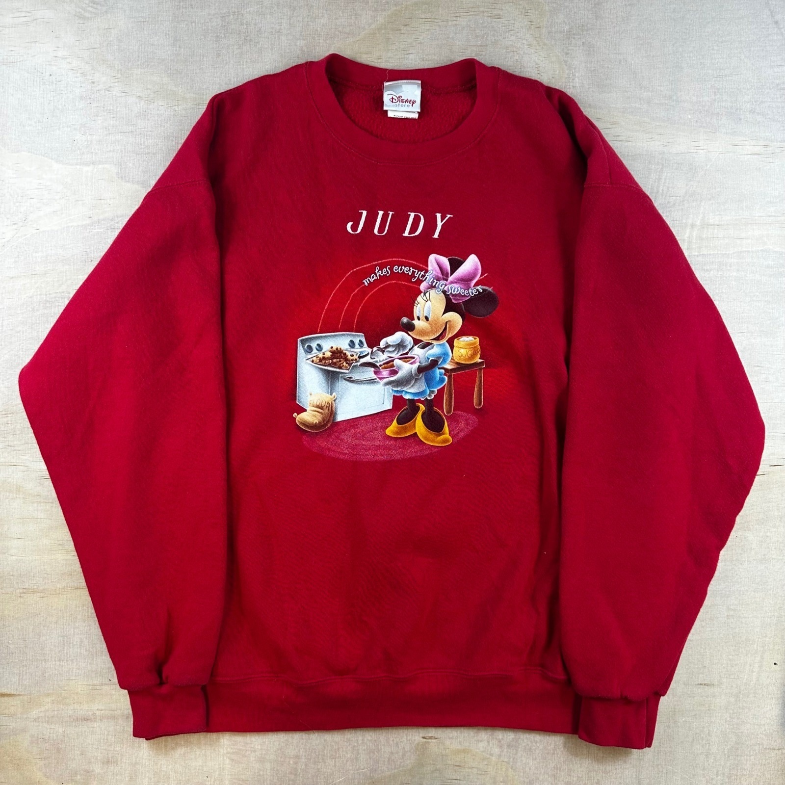 Vintage Disney Store Minnie Mouse Judy Makes Everything Sweeter Sweatshirt Red L